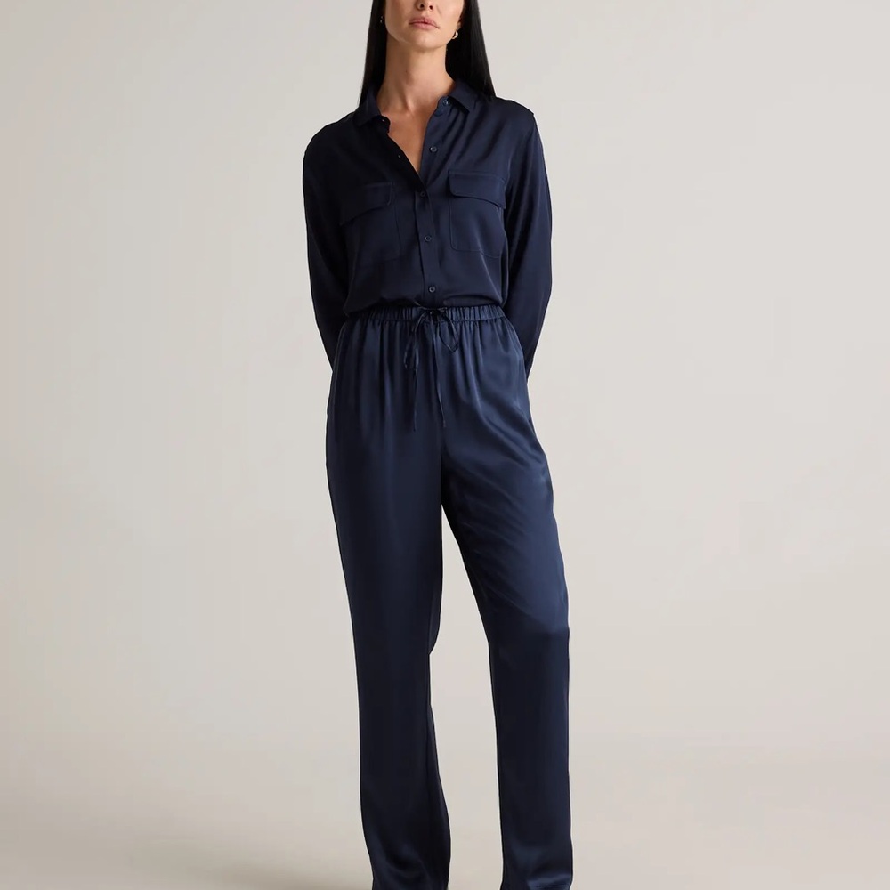 Quince 100% Silk Navy Drawstring Pants